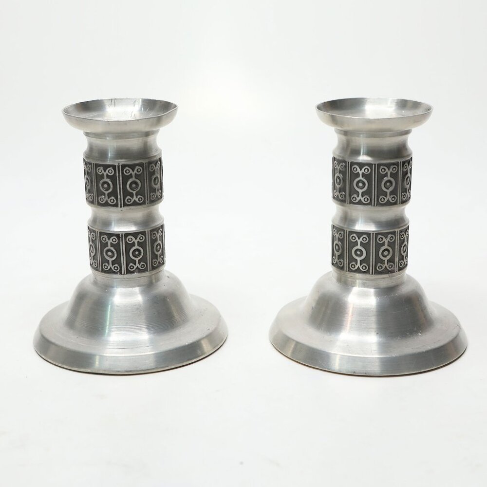 Vintage Haugrud Norway Pewter Candlestick Holders Pair MCM Brutalist Mid-Century